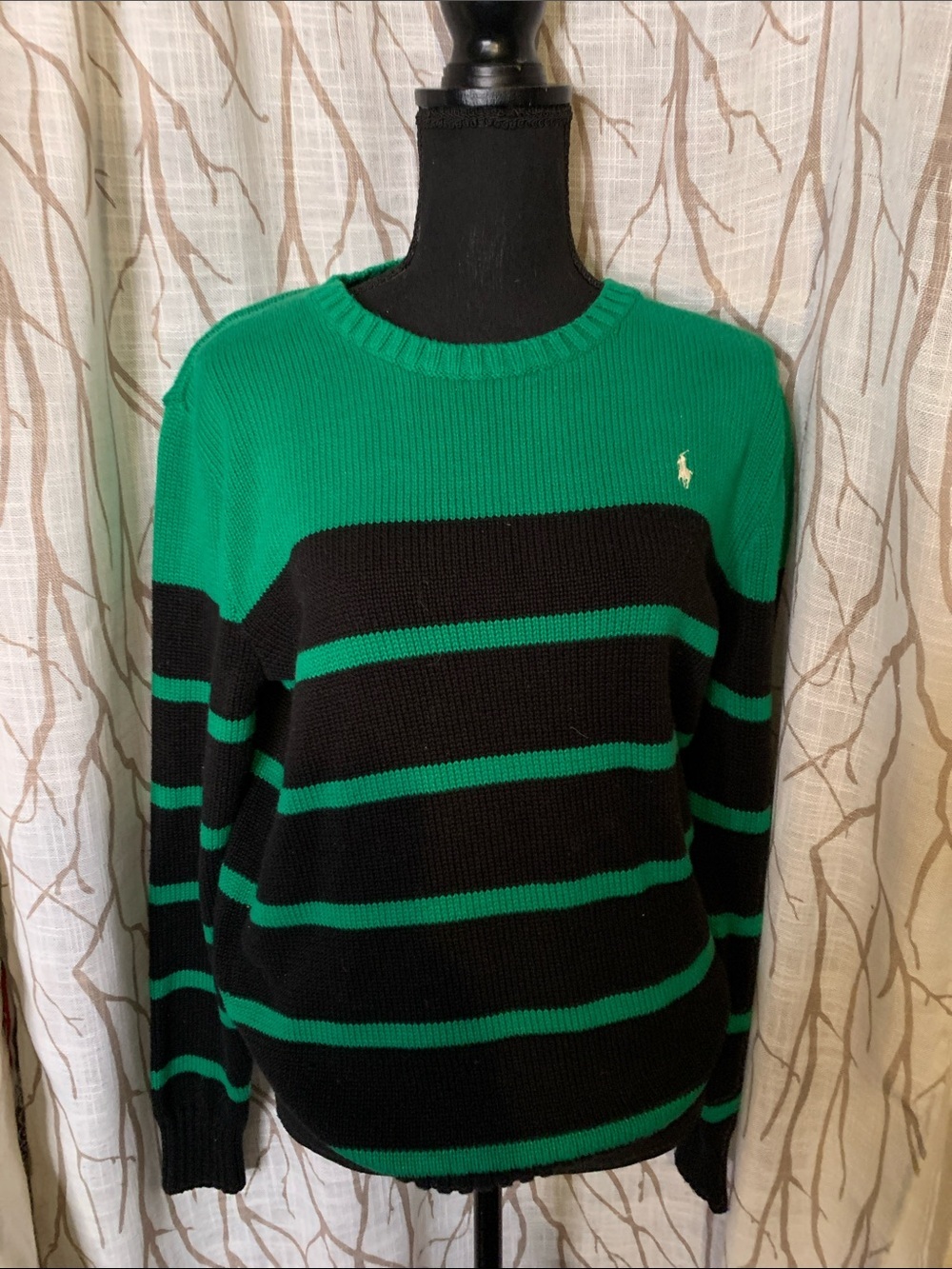 Polo by Ralph Lauren Black and Green Striped Crewneck Sweater